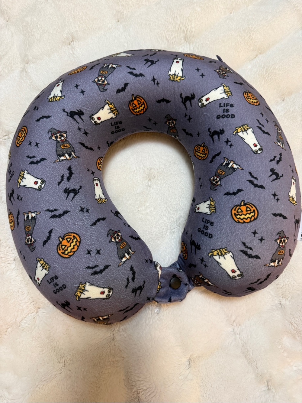 🎃Life Is Good Halloween Print Travel Neck Pillow – Gray